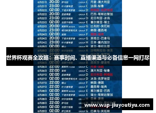世界杯观赛全攻略:赛事时间、直播渠道与必备信息一网打尽 世界杯观赛全攻略:赛事时间、直播渠道与必备信息一网打尽